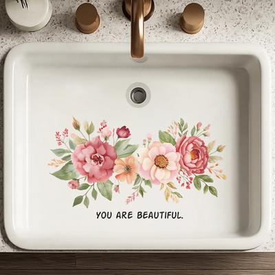 Fresh Peony Flower Bed Bathroom Decoration and Beautification Wall Stickers
