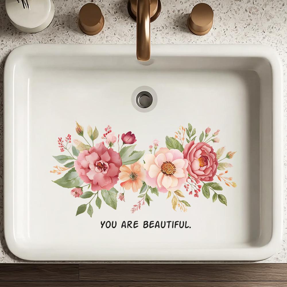 Fresh Peony Flower Bed Bathroom Decoration and Beautification Wall Stickers