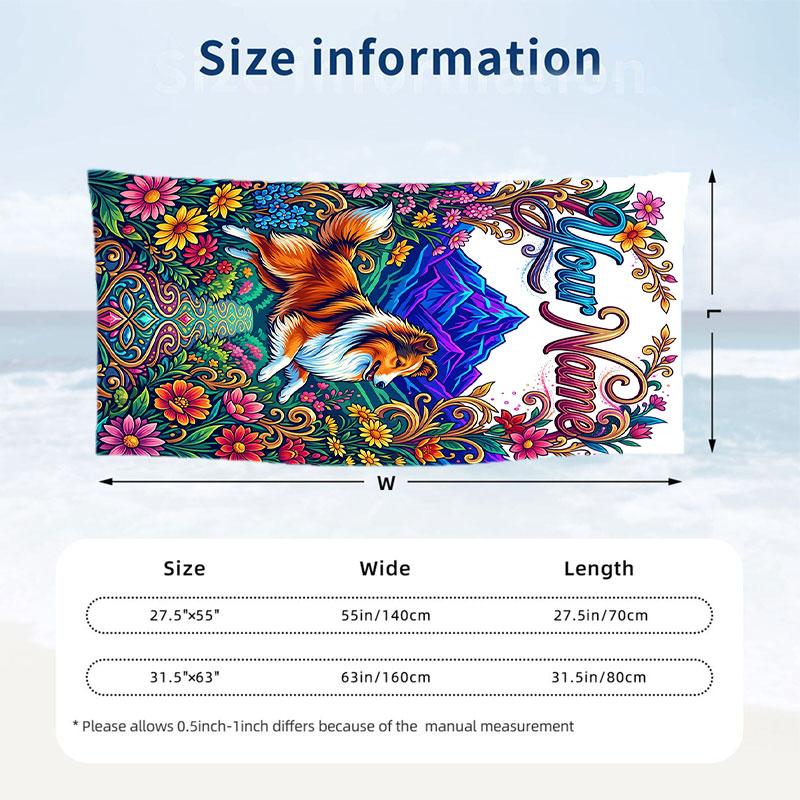 Dog Theme Beach Towel Personalized Custom Name & Text Soft Quick Dry Beach Towel for Swimming Travel