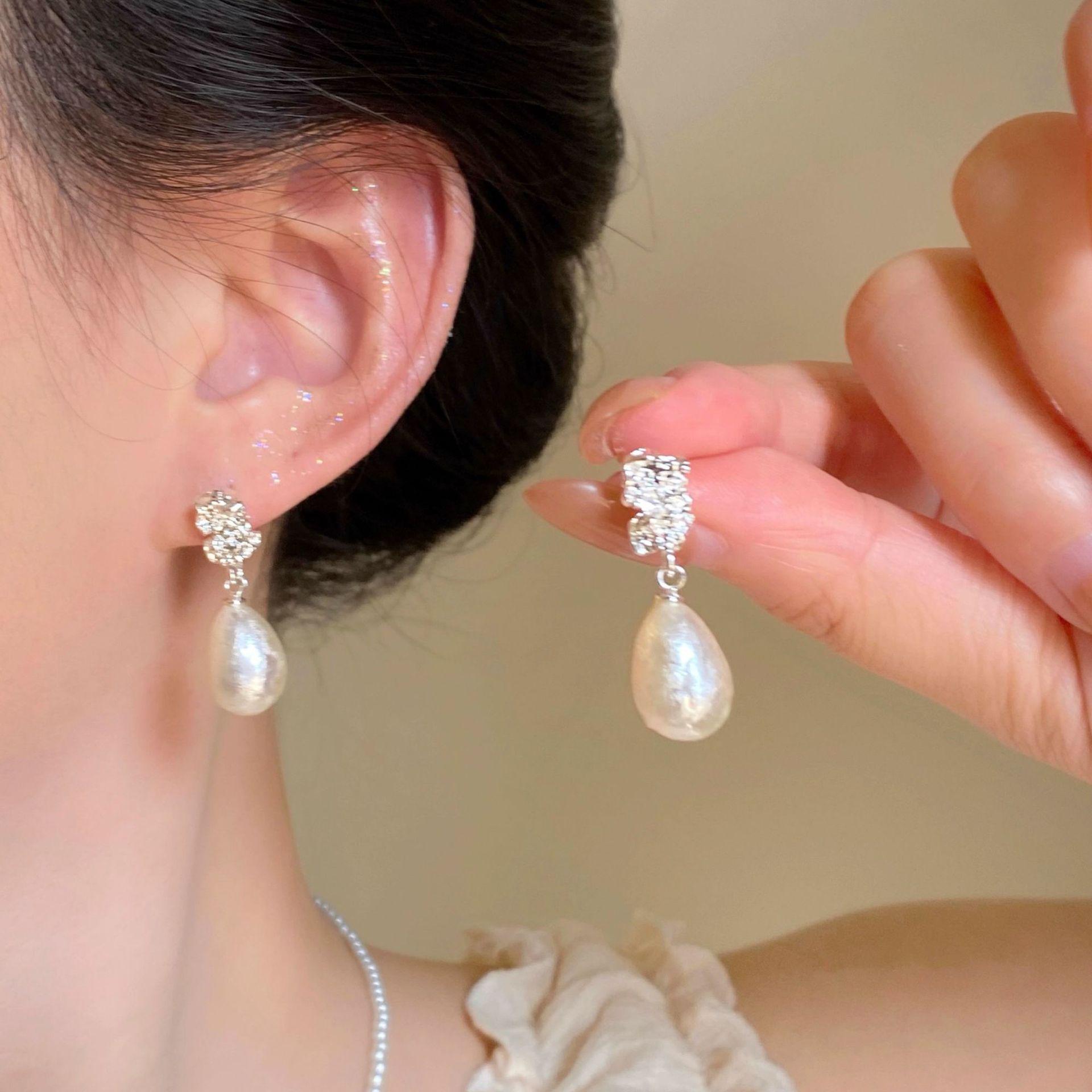 French Retro Cotton Pearl Teardrop Clip-On Earrings for Women зажима для уха от комариной спирали