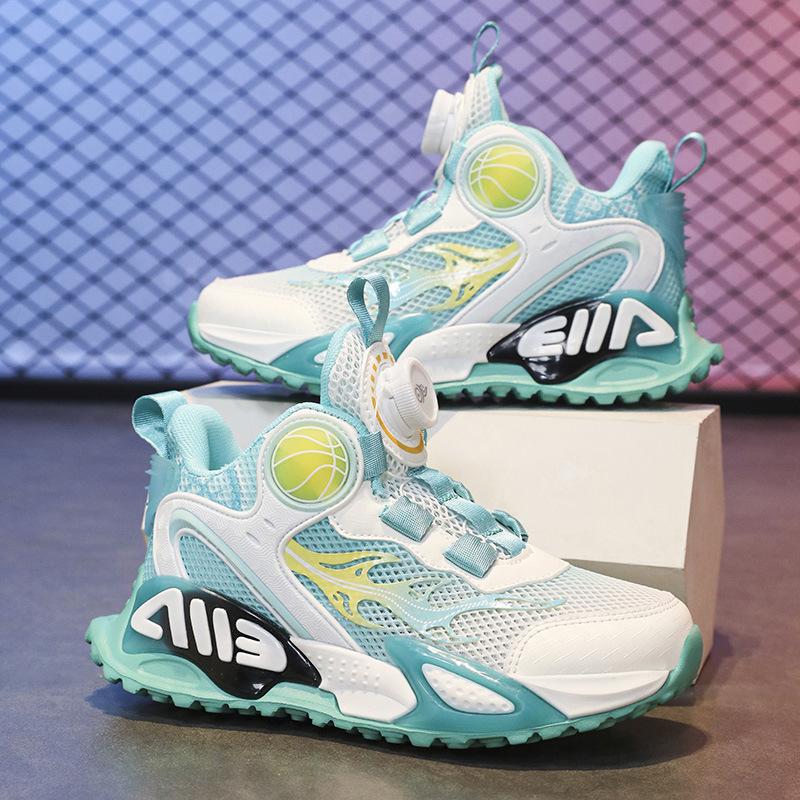 Children's Basketball Shoes 2025 Spring New Boys Mesh Breathable Sports Shoes Middle and Older Children's Actual Combat Shock Absorption Running Shoes