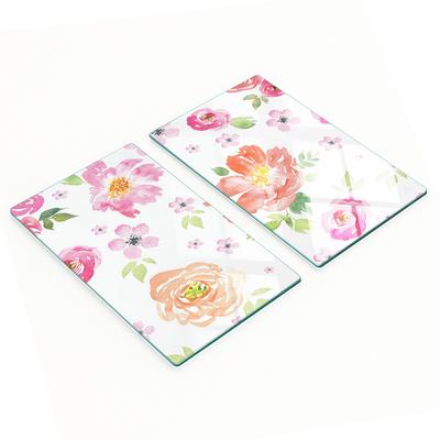 Glass Kitchen Cutting Boards with Watercolor Flowers Graphics 2x30x52 Cm