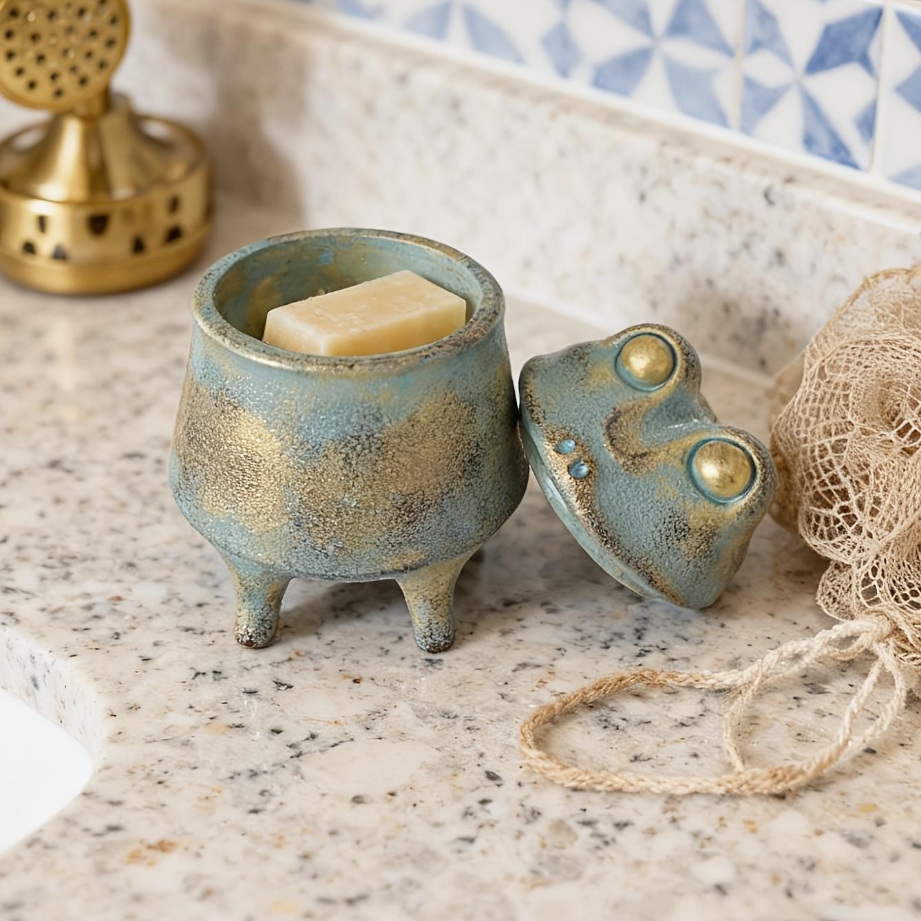

Vintage Frog Shaped Ceramic Storage Jar Rustic Decorative Trinket Box Desktop Organizer for Keys Jewelry Small Items Gift бронзовый