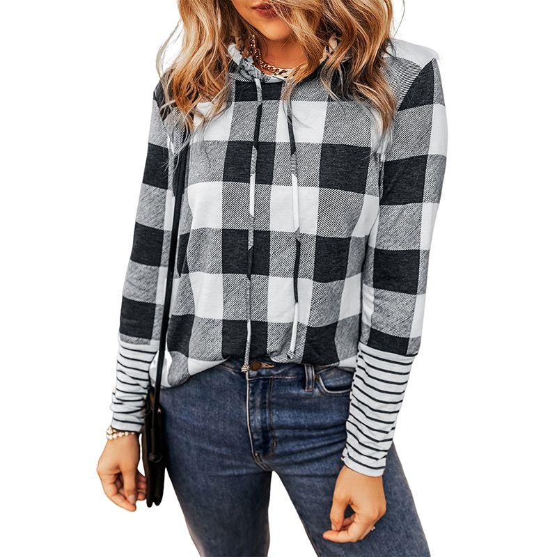 

Sweatshirt European and American Leisure Contrast Color Check Splicing Pullover Color Size M fit (55.00 kg-62.50 kg