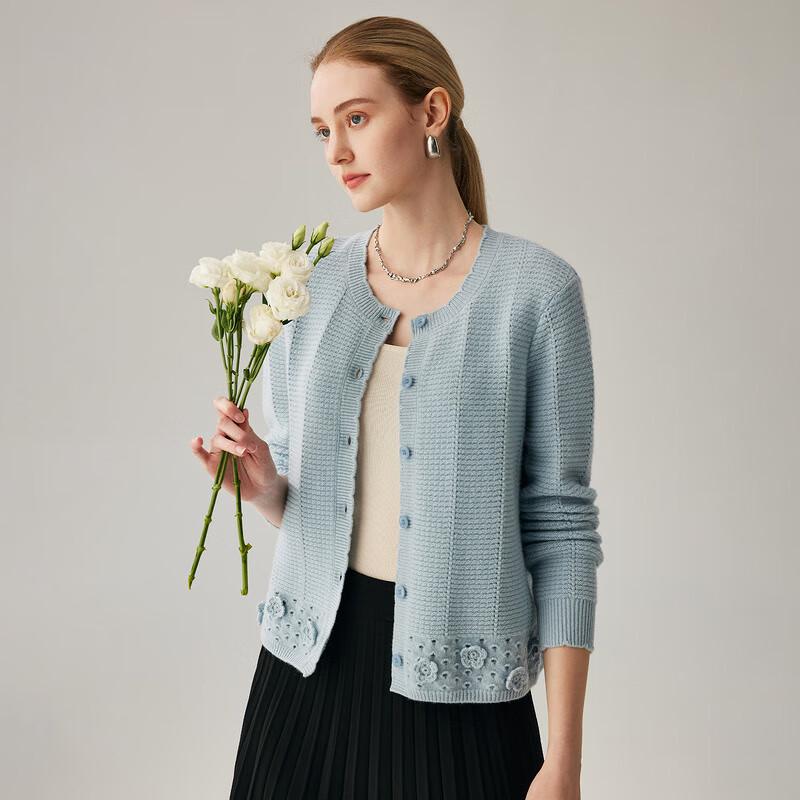 Zhaojun Women's 100% Cashmere Round Neck Cardigan