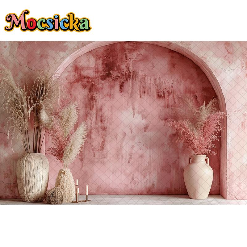 Mocsicka Photography Background Wedding Maternity Adult Kids Art Portrait Decor Vintage Bohe Red Arch Wall Backdrop Photo Studio