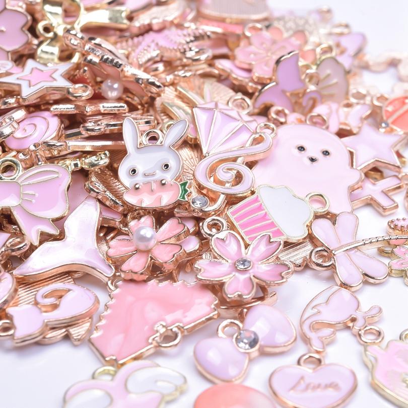 Random Mix Pink Girl Enamel Charms For Jewelry Making Supplies Cute Animal Moon Flower Heart Pendant Charm Diy Bracelet Earrings
