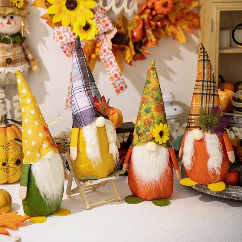4pcs Thanksgiving Tabletop Gnomes Figurines Thanksgiving Celebration Gnomes Display Pieces for Office or Dorm Decoration