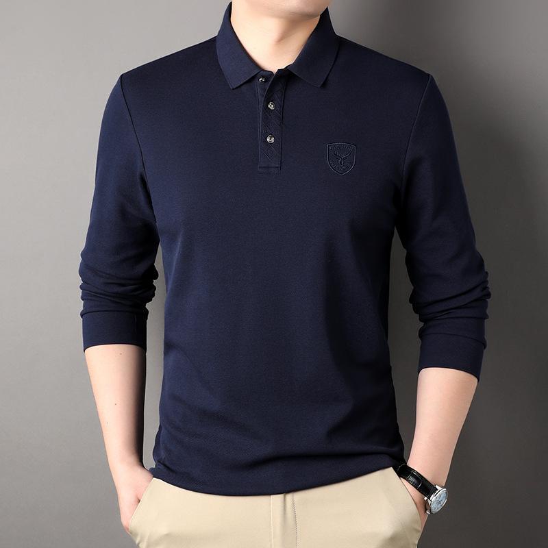 Tričko s klopou a dlouhým rukávem, ležérní, pro tatínky, pro muže středního a staršího věku, POLO tričko