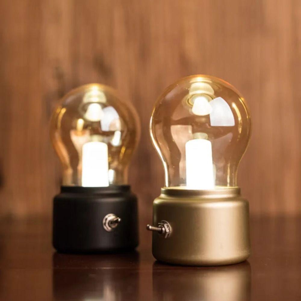 Simple Glass Lampshade Night Light Cordless Operation Eye Care Light Desk Lamp Flame Tip Design LED Bulb Lemp Christmas