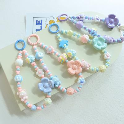 Small Fresh 3D Flower Beaded Mobile Phone Chain Pendant Hand Drawn Bead Chain Bag Decoration Ornaments Gifts For Girls