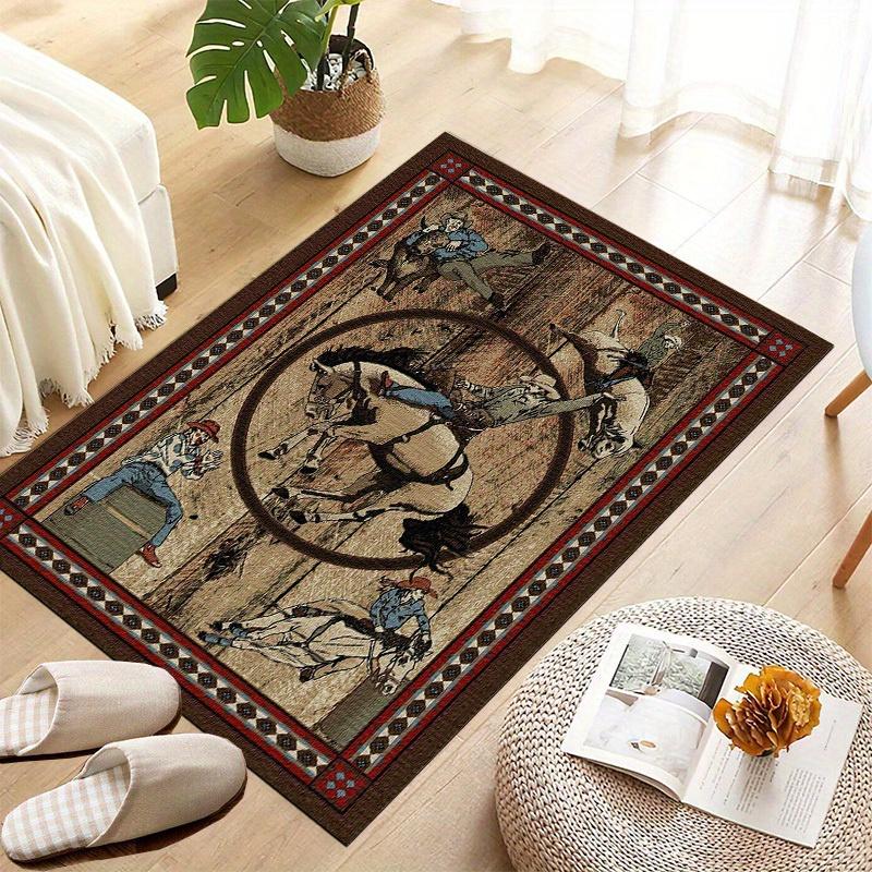 800g Per Square Meter 1pc Painted Retro American Indian Cowboy Horse Carpet Home Door Mat for Bedroom,Game Room,Kitchen,Bathroom Decoration