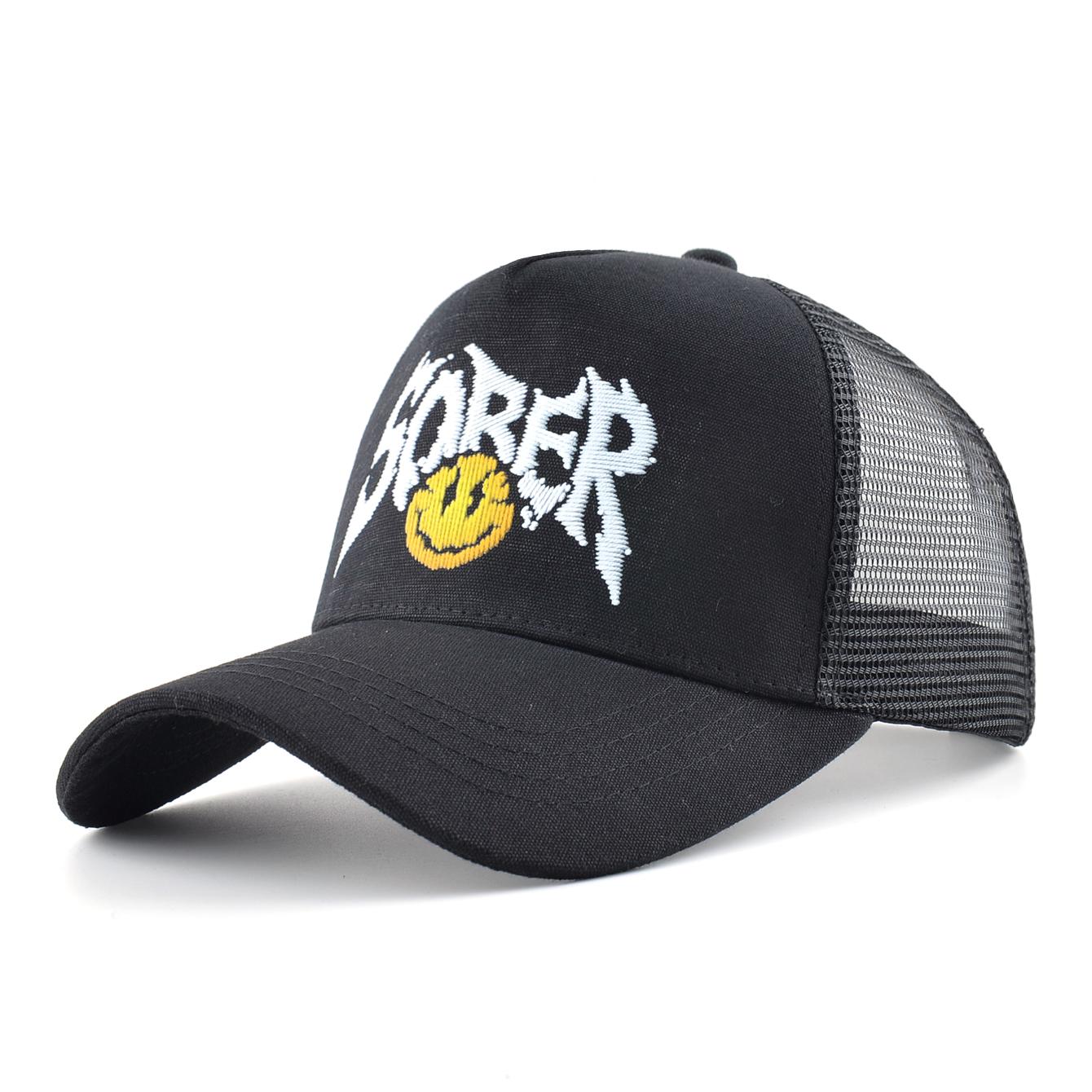 

Summer Baseball Cap Outdoor Breathable Mesh Trucker Cap Men Women Printing Smile Face Snapback Hip Hop Caps Adjustable Visor Cap чёрный