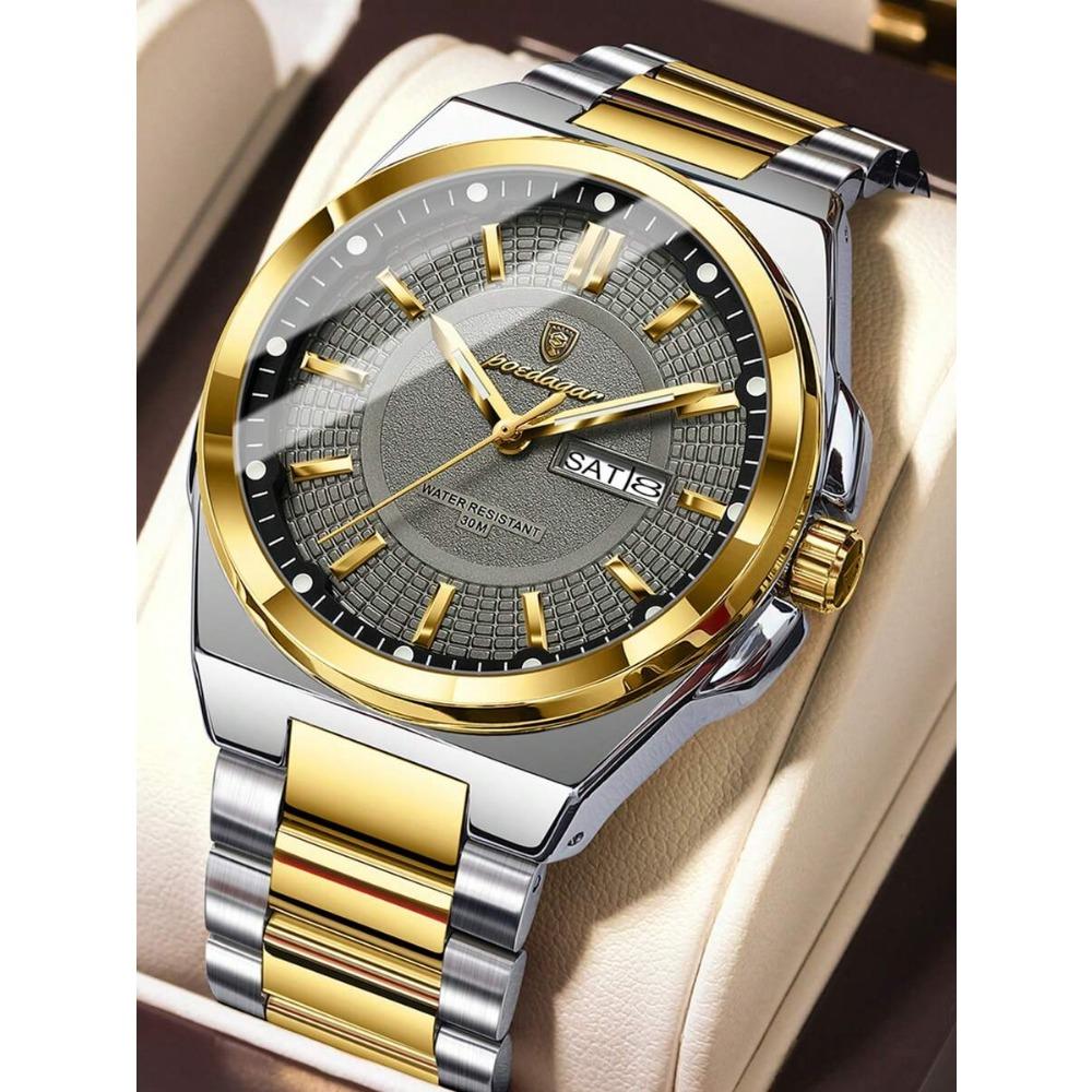 POEDAGAR 1 pz Orologio da Uomo al Quarzo Impermeabile Luminoso in Acciaio Inossidabile con Indicazione di Data e Giorno, Regalo da Uomo