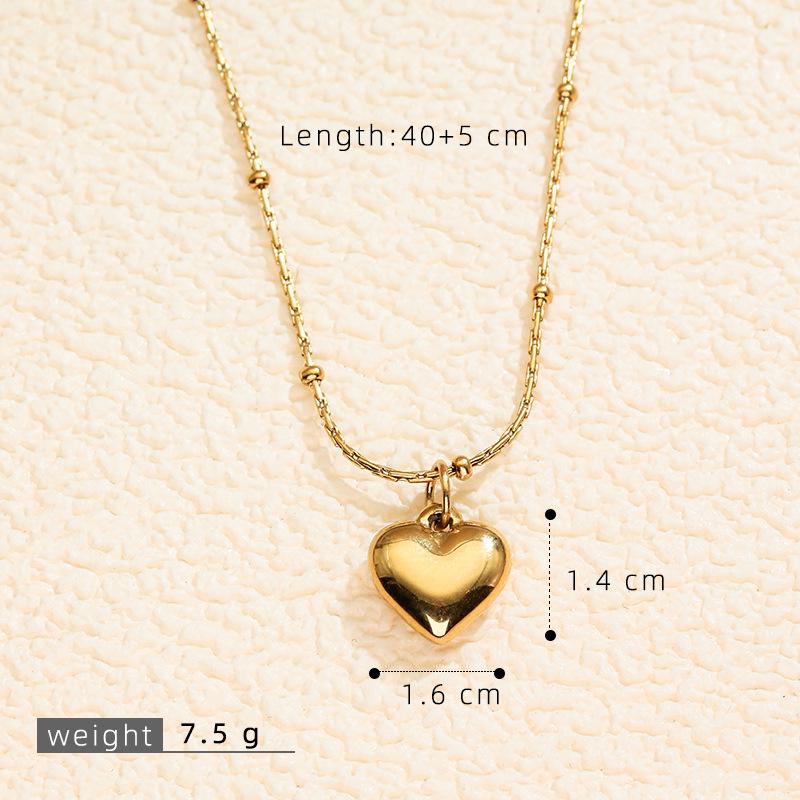 French Heart Stainless Steel Pendant Necklace - Simple & Polished Clavicle Chain