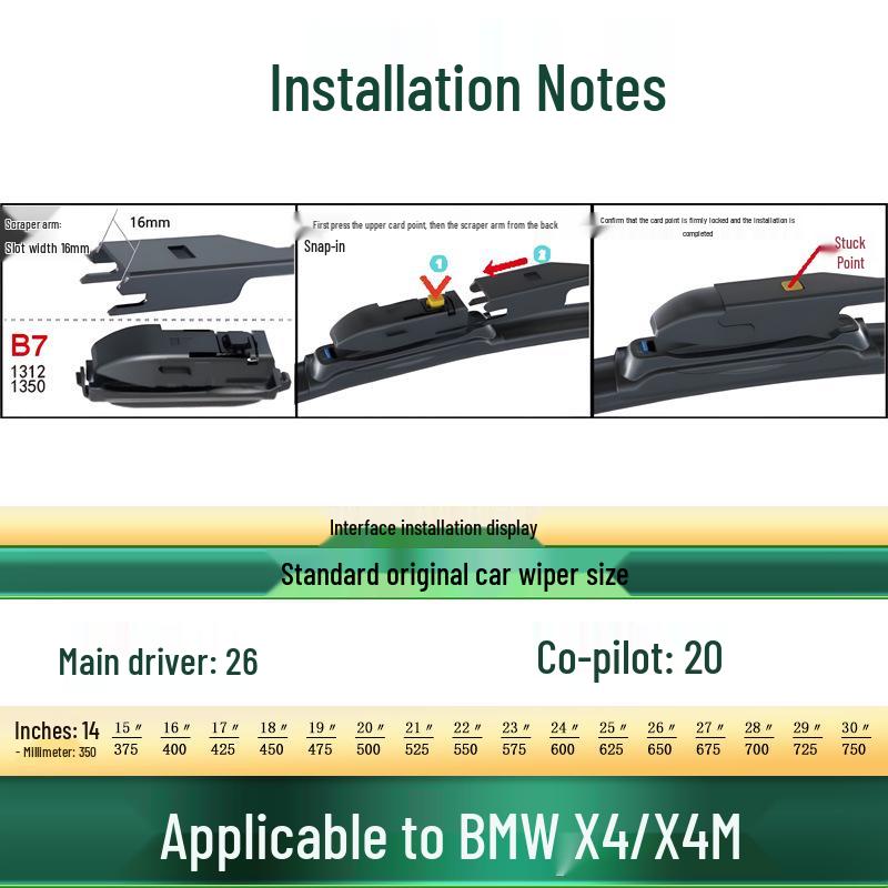 

BMW X4/X4M Silent Boneless Wiper Blade - Original Rubber Strip, Multi-Function