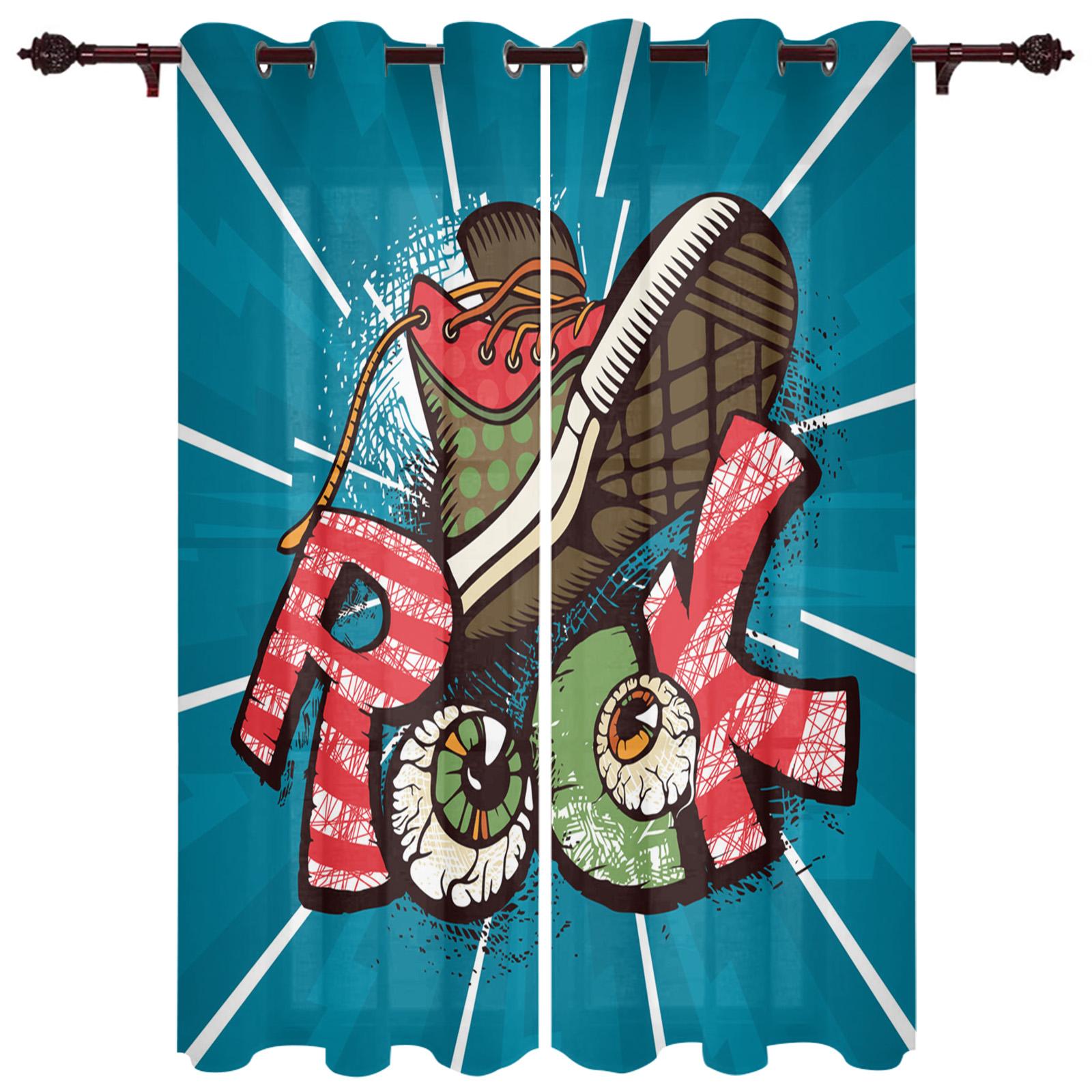 Ik Hou van Rock N Roll Houdt van Retro Party Kunst Raamgordijnen Gordijnen voor Woonkamer Decoratieve Items Woonkamer 135W x 60H(cm)