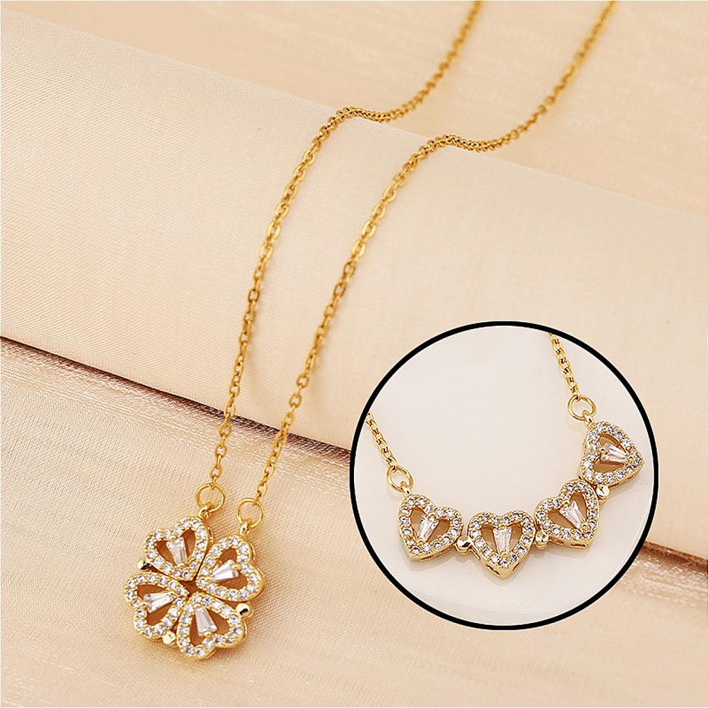 Two-wearing Heart-to-heart Four-leaf Clover Pendant Necklace Female Opening and Closing Folding Creative Clavicle Chain