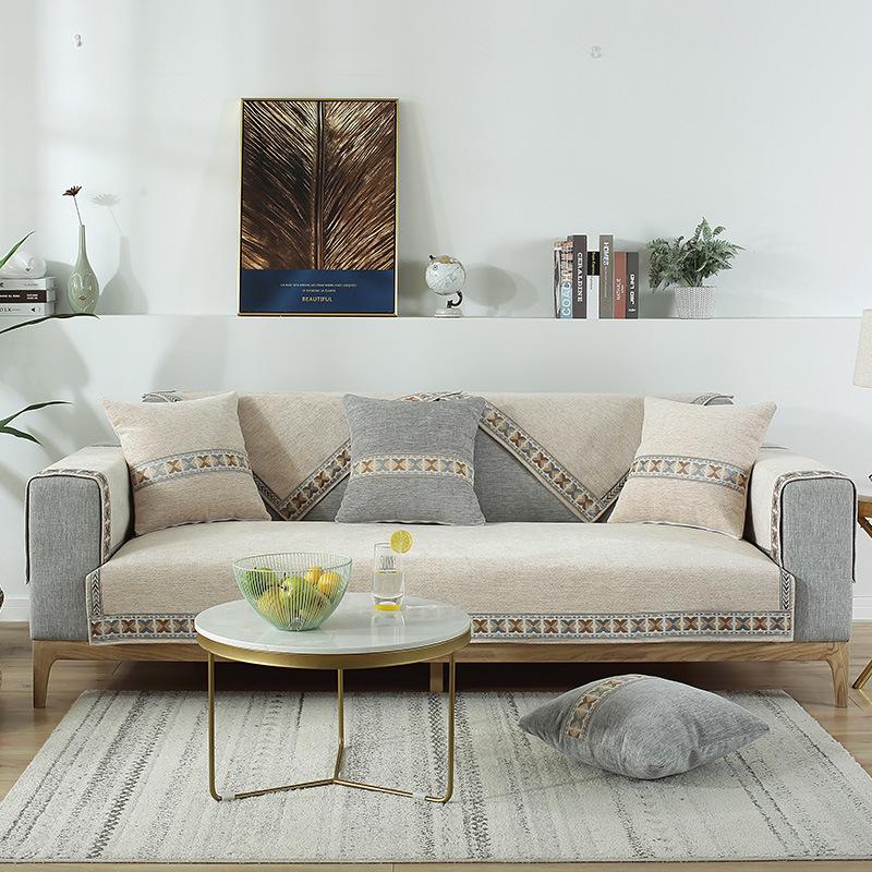 European Style Chenille Sofa Cover Dustproof Belt Anti-skid Silicone Particle Furniture Protective Cover Easy-going Sofa Cushion