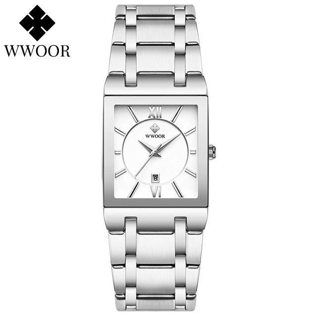 Wwoor Hold Love Square Men'S Steel Strap Watch Quartz Watch Waterproof Business Men