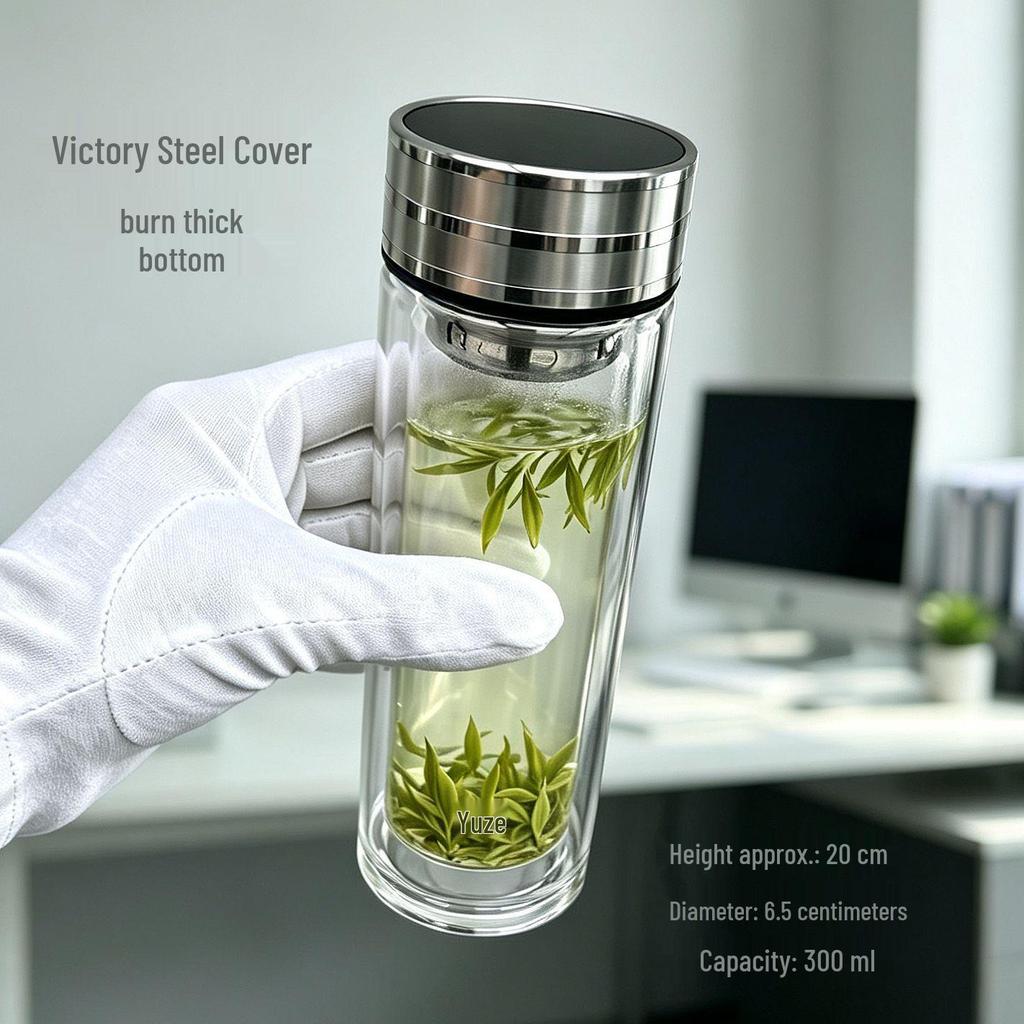 High-Temperature Resistant Double-Layer Printed Borosilicate Glass Tea Cup