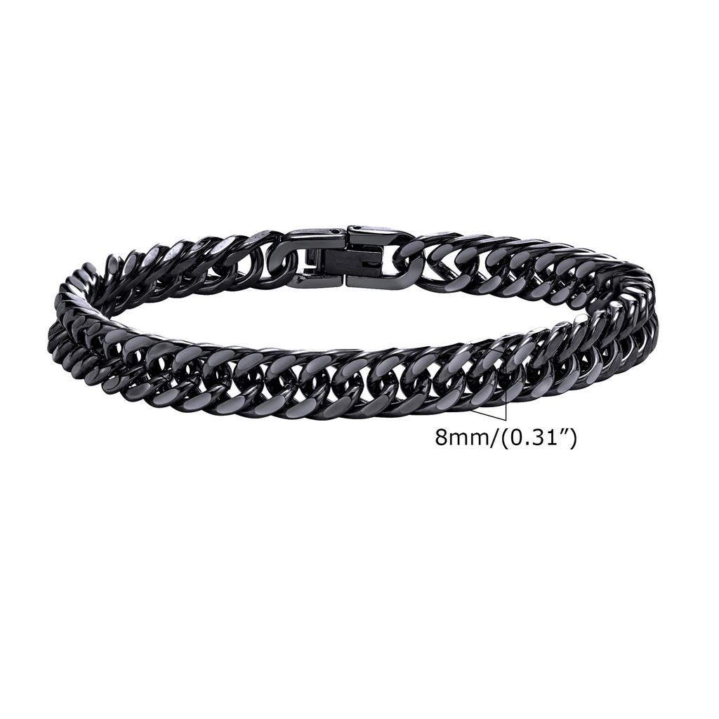 Stylish Double Curb Chain Bracelets for Men Boys,8/10/12/15mm Stainless Steel Miami Link Wristband,Punk Zircon Gifts
