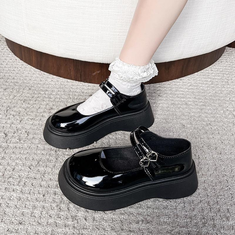 Japanische klobige Schuhe Retro Französischer dicker Absatz Damen Mary Jane Schuhe Frühling Neuer Stil Slip-On Runde Spitze Gummisohle Lolita Schuhe