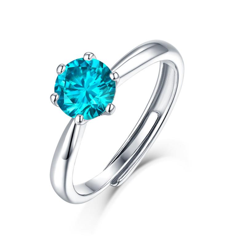 Bague Ringen S925 Silver Set 1ct Moissanite Luxury Round Bag Color Women's Six-prong Pink Adjustable Opening Ring