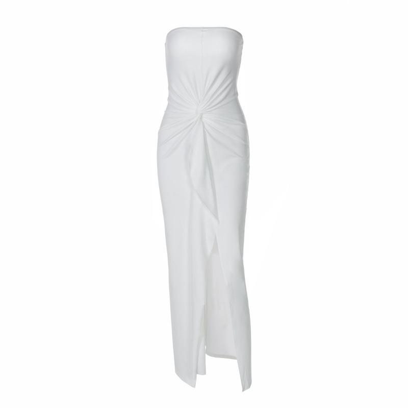 Dámské šaty bez ramínek jednobarevné módní sexy plisované slim