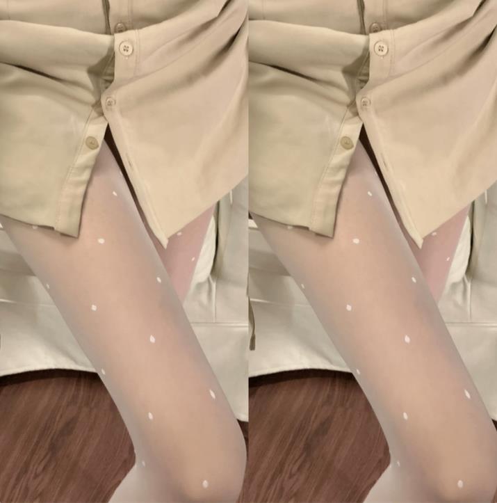 Sexy Black Stockings Women Heart Polka Dot Lolita Pantyhose Tight High Socks Female Good Elastic Stocking Erotic Lingerie 1-S