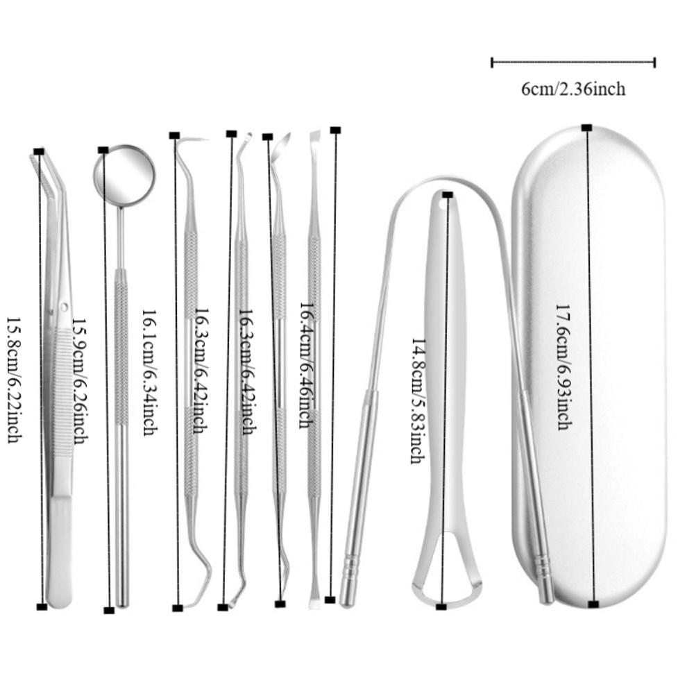 7/8Pcs Stainless Steel Dental Cleaning Tools with Storage Box Tongue Scraper  Adult
