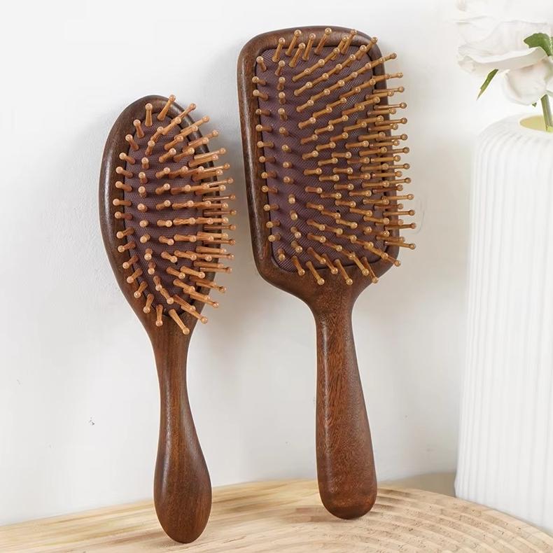 Durable High-End Solid Natural Wood Hairbrush for Women Salon Use Skin-Friendly Compact Styling Tool with Air Cushion