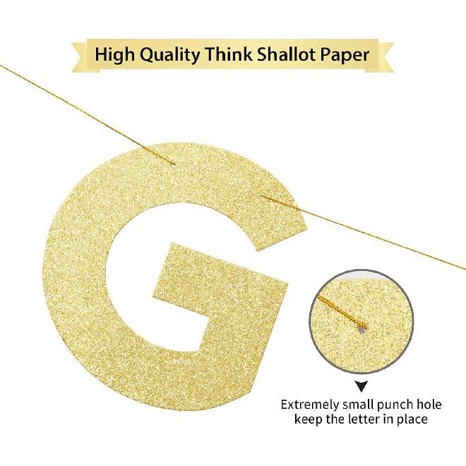 Congrats Grad Banner Gold Glitter Pre-Strung Congrats Grad Sign - 8ft -No DIY - Graduation Party Decorations for Class of 2025 Graduation Decorations