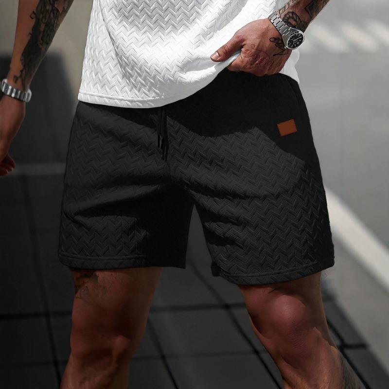 Men s White Chevron Textured Casual Shorts With Leather Patch S чёрный