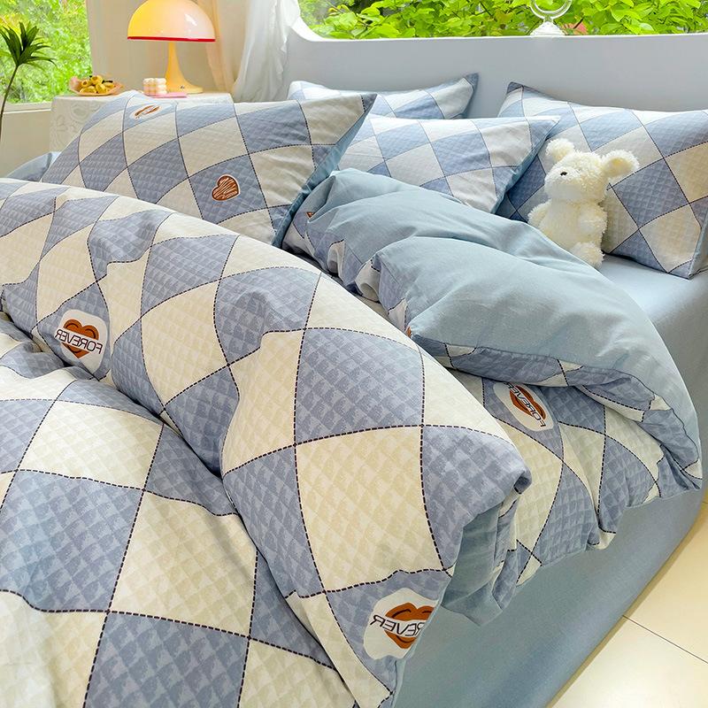 Vierteiliges Set aus reinem Baumwollbett, Baumwollbettwäsche, Bettbezug, Bettlaken, dreiteiliges Schlafsaalset