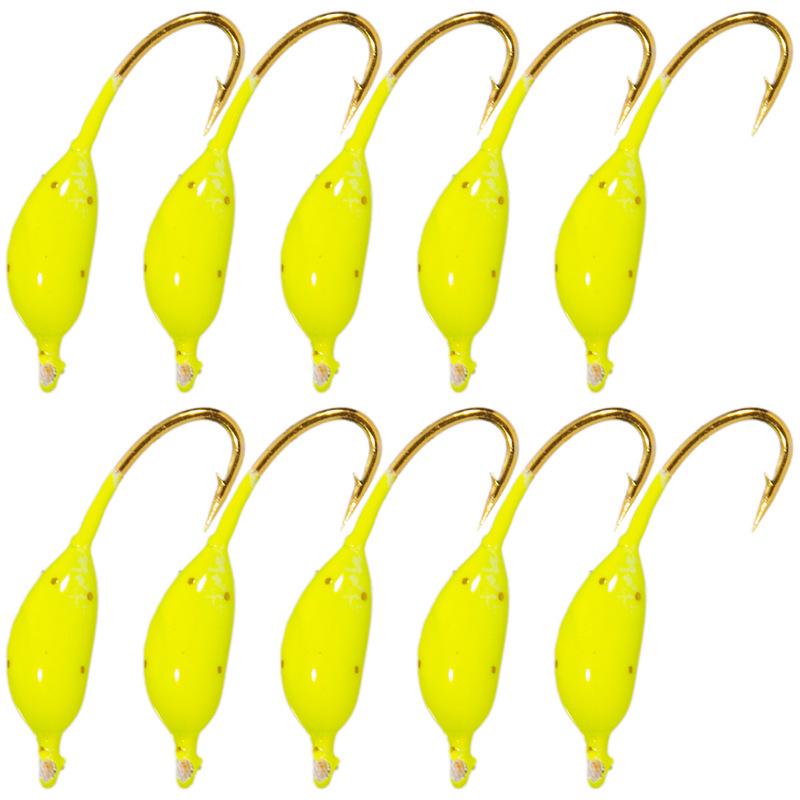 Winter Barbed Mini Lure: Long Body Ice Fishing Hook with Colored Lead Head and Upward Facing Design