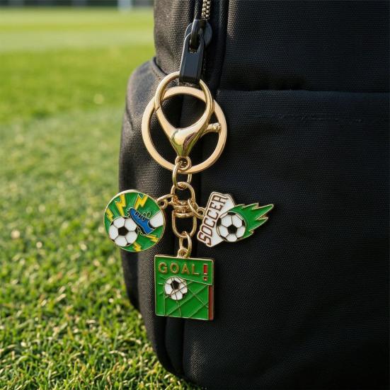 Keychain Pendant with Smooth Golden Lobster Clasp, Soccer Themed Charm Key Holder, Backpacks Car Keys Accessory