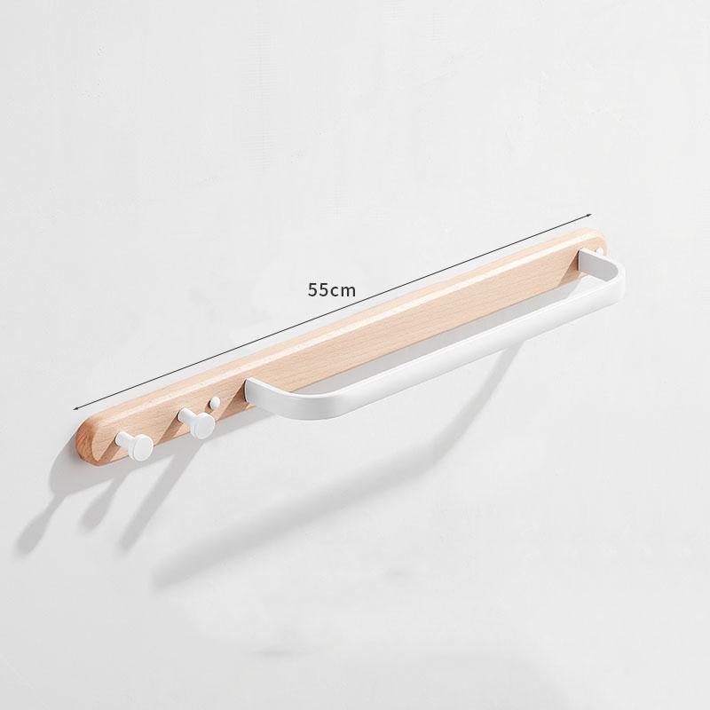 Wood White Bathroom Single Towel Rod Aluminum Wall Hanging Bath Towel Rack With Hook Shower Bar Storage Bathroom Accessories