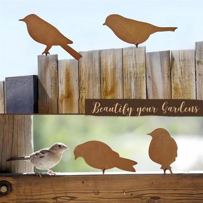 Retro Rusted Iron Garden Ornament: Four Little Birds Silhouette