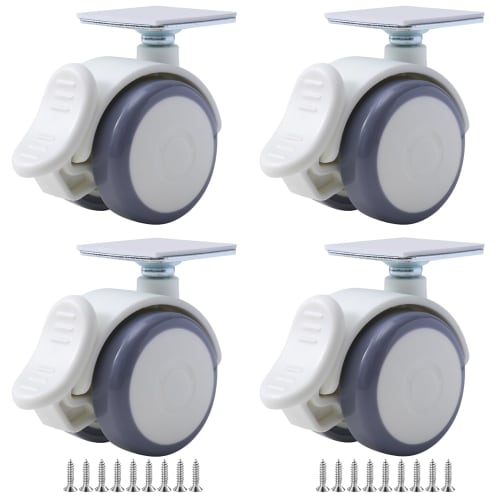 Silent Casters with Stoppers, Swivel Casters, Stick-On Casters for Storage Boxes, Retrofit Furniture Casters, 4 Casters, 200kg Load Capacity, 360-Degr