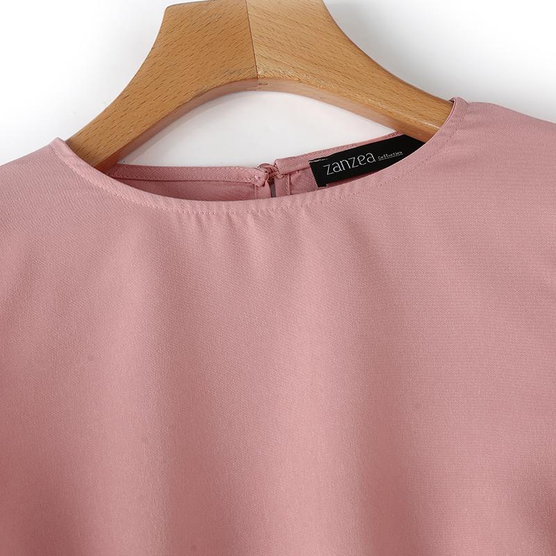 ZANZEA Damen Sommer Rundhals Halbarm Blusen