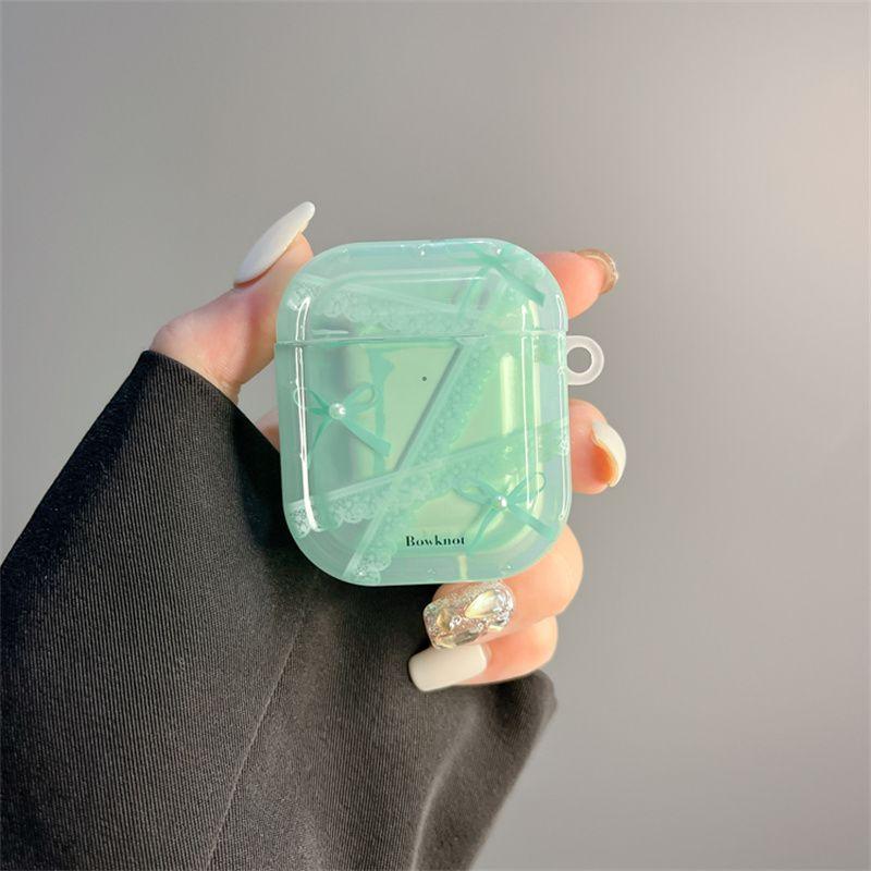 

Korean Style Ins Pearl Green Bows Applicable to Apple 2 Generation 3 Generation 4 Generation Bluetooth Earbuds Case Airpodspro Protective Case airpods pro Pearl Green Bows [single shell]]
