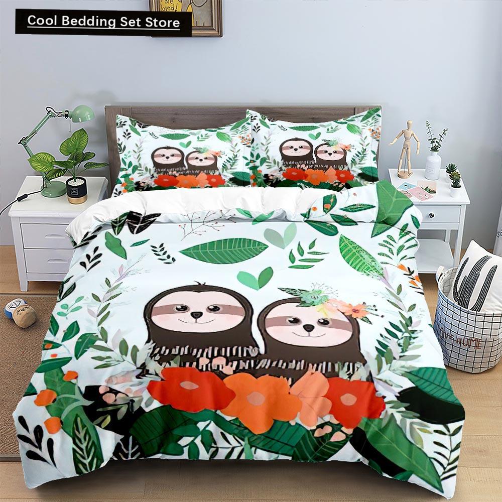 Cartoon Sloth Duvet Cover King Queen Funny Animal Bedding Set for Kids Wildlife Polyester Quilt Cover Children Birthday Gifts