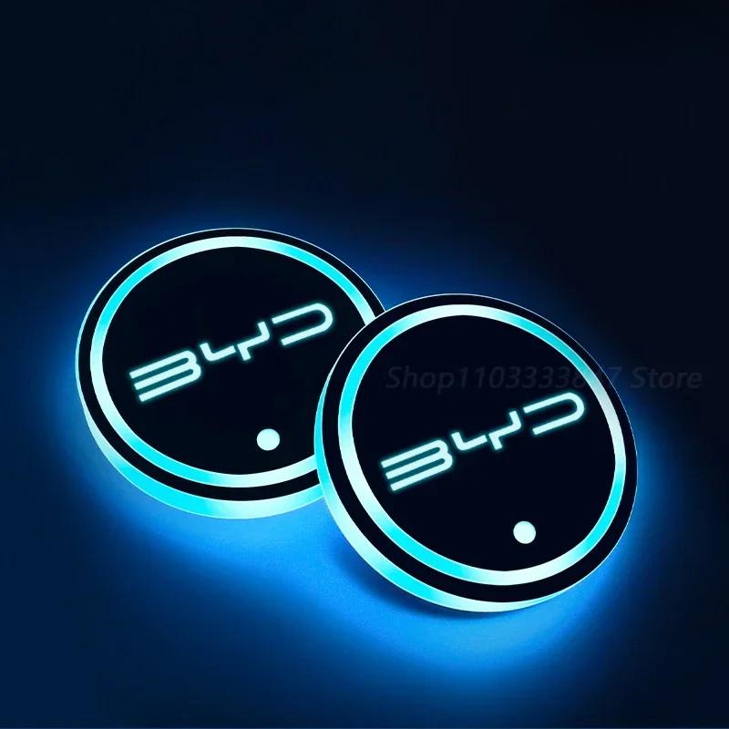 Led Car Water Cup Mat For BYD Seal U Sealion 6 Song Plus DMi/EV Drink Holder Emblem Auto Interior Decorative Lights