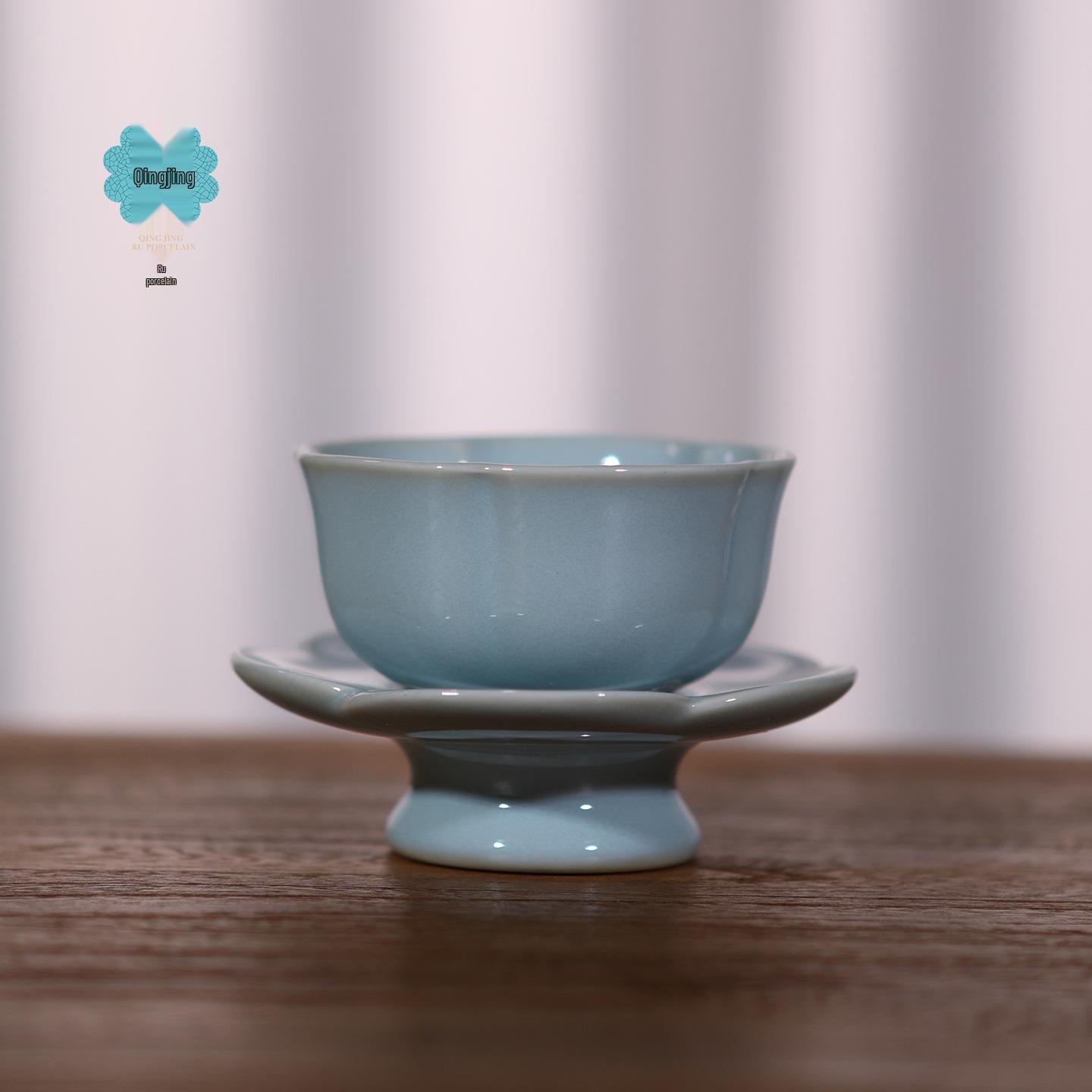 Ru Kiln Sky Blue Plum Blossom Ceramic Tea Cup for Personal Use Secure Packaging