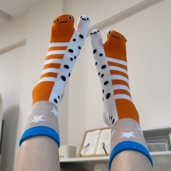 1/2Pairs Women Split 2-Toe Socks Breathable Elastic Moisture Wicking Soft Cartoon Print Flip Flop Cotton Socks