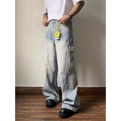 American High Street Jeans Herren Herbst Trendy Brand Ins Lockere Hose mit weitem Bein und geradem Bein Micro-Schlaghose