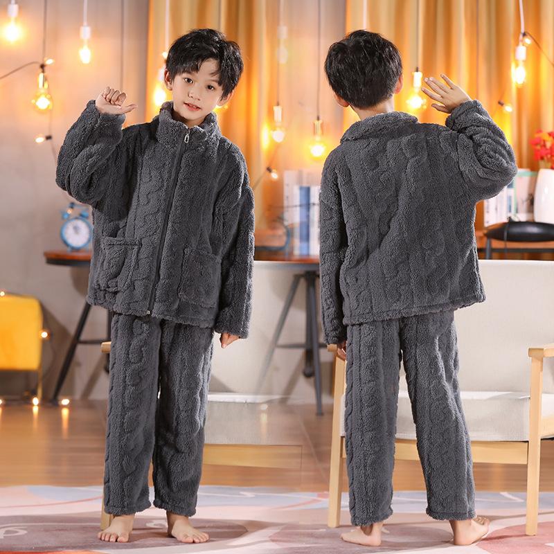 Chlapecká pyžama, podzimní a zimní, dětský flanel, pro dívky, korálové rouno, zateplené, pro malé chlapce, domácí soupravy pro velké děti