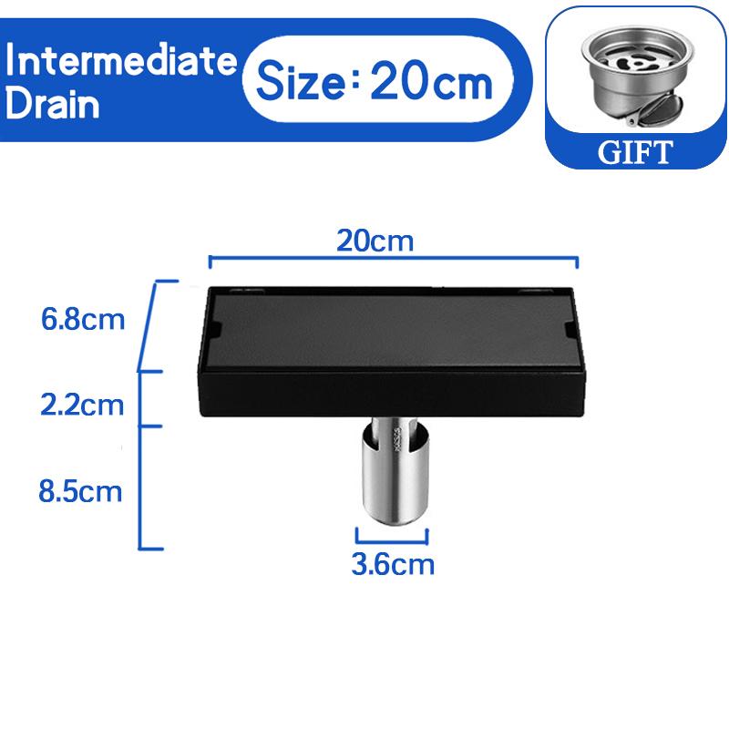 Invisible Floor Drain Black 304 Stainless Steel Anti-odor Bath Shower Long Linear Drainage Tile Insert Side Floor Drains Cover
