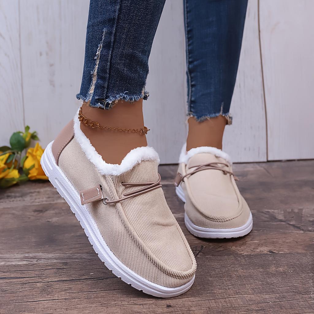 Women's Winter Warm Boots with Plush Corduroy Lining TPR Sole - Round Toe Ankle Boots in Beige, Black, Light Blue, Brown | Cozy Casual Shoes